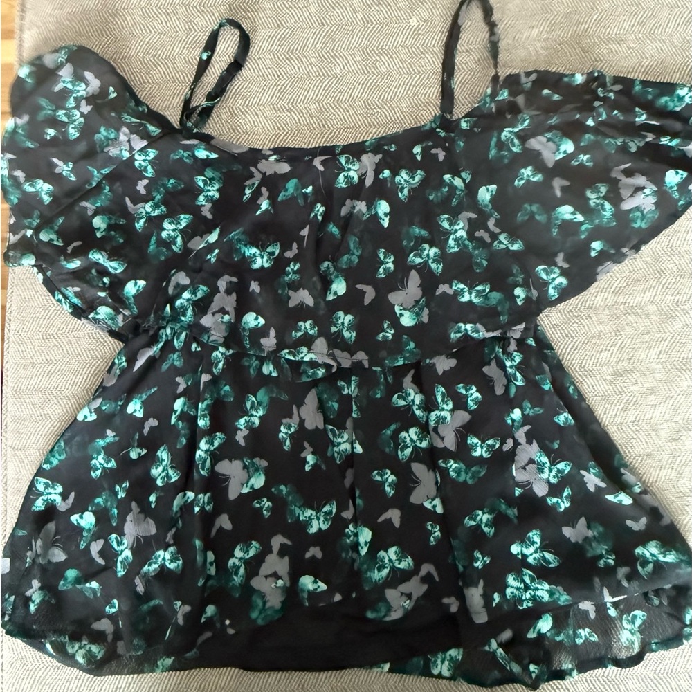 Torrid Black and Teal Floral Blouse